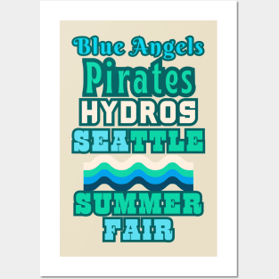 RETRO SUMMER 2023 SEATTLE SEAFAIR FUN. Blue Angels, Hydros, Parades, Pirates and More! Posters and Art